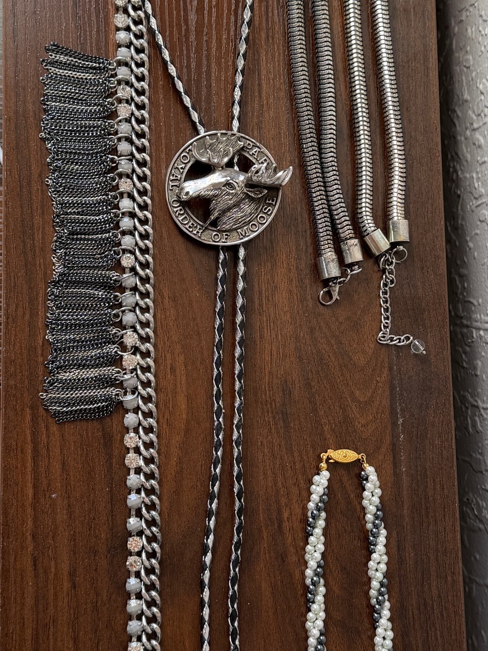 Bolo Tie with Moose Medallion - Silver Tone